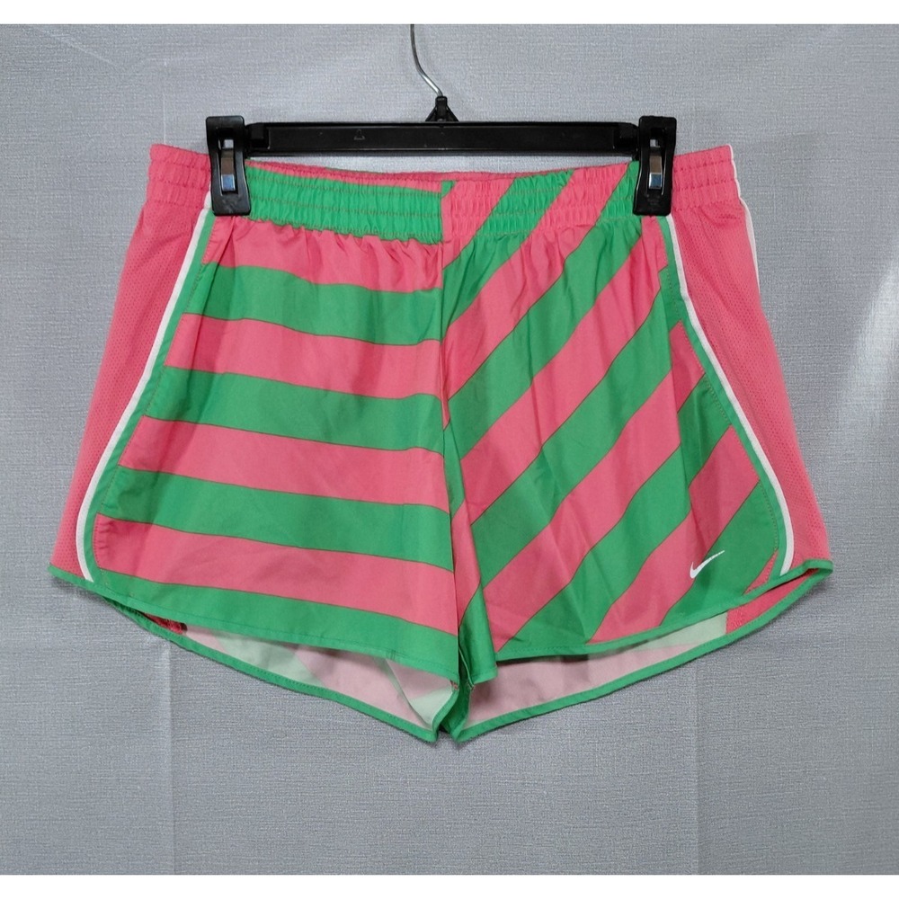 Nike Dri-Fit Running Shorts Women's LG Striped Pink & Green Fully Lined